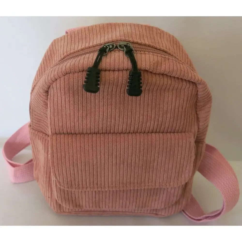 Mini Backpack NWT Purse Women Girls Corduroy Zipper Pink Casual School Everyday